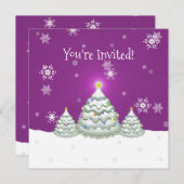 Magenta Snowy Christmas Tree Einladung (Vorne/Hinten)