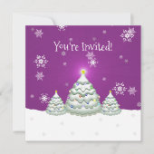 Magenta Snowy Christmas Tree Einladung (Vorderseite)