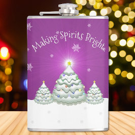 Magenta Snowy Christmas Tree Flask Flachmann