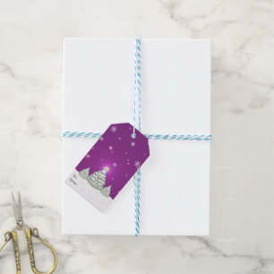 Magenta Snowy Christmas Tree - Geschenk-Tag Geschenkanhänger