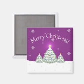 Magenta Snowy Christmas Tree Magnet (Vorderseite/Rückseite)