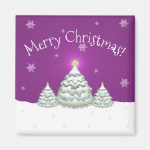 Magenta Snowy Christmas Tree Magnet