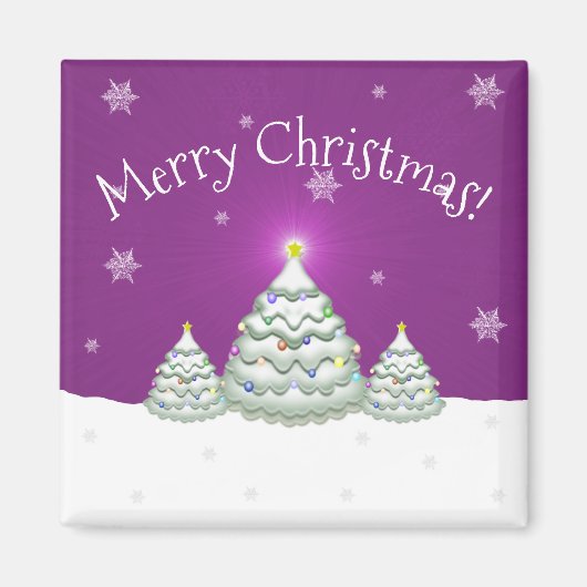 Magenta Snowy Christmas Tree Magnet (Vorne)