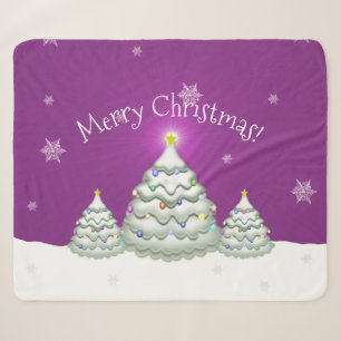 Magenta Snowy Christmas Tree Sherpa Blanket Sherpadecke