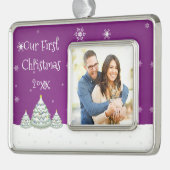 Magenta Snowy Weihnachtsbaum Gerahmtes Ornament Rahmen-Ornament Silber (Links)