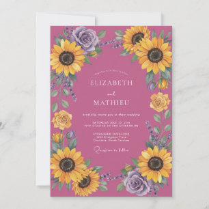 Magenta-Sonnenblumen-Eukalyptus-Hochzeit Einladung