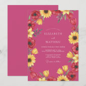 Magenta-Sonnenblumen-Mohn-Hochzeit Einladung (Vorne/Hinten)