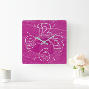 Magenta-Spitzen-Rose Quadratische Wanduhr