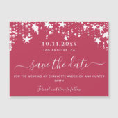 Magenta Sterne Hochzeit speichern Sie das Datum Ma Magneteinladung (Vorderseite)