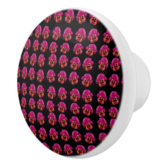 Magenta-Stiefmütterchen auf Schwarz, Keramikknauf (Rechts)
