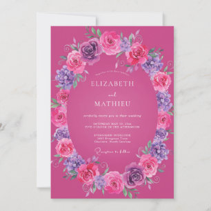 Magenta strahlende florale Hochzeit Einladung
