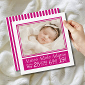 Magenta Stripes Baby Foto Geburtsstunde Ankündigung