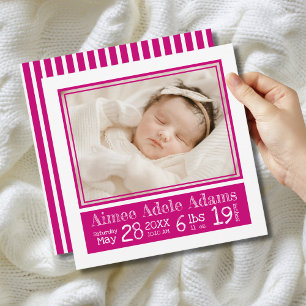 Magenta Stripes Baby Foto Geburtsstunde Ankündigung