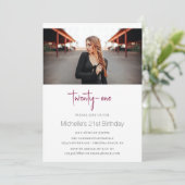 Magenta Stylish Modern Foto 21. Geburtstag Einladung (Stehend Vorderseite)