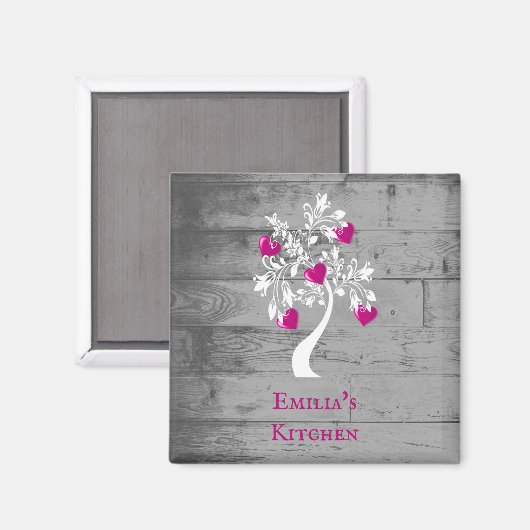 Magenta Tree of Hearts Personalisiert Magnet (Vorderseite/Rückseite)