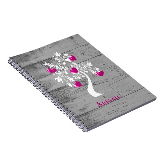 Magenta Tree of Hearts Personalisiert Notebook Notizblock (Rechte Seite)