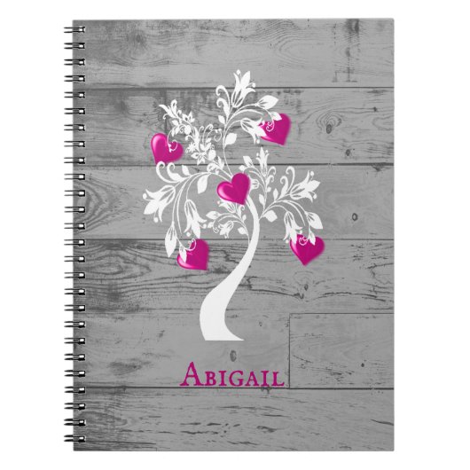 Magenta Tree of Hearts Personalisiert Notebook Notizblock (Vorderseite)