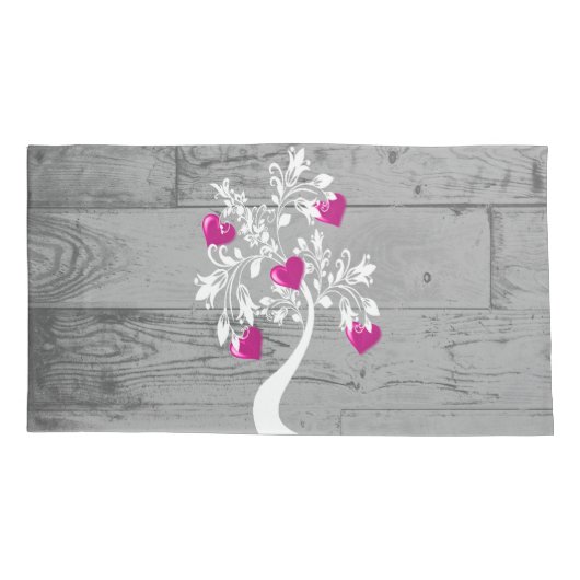 Magenta Tree of Hearts Personalisiert Pillow Case Kissenbezug (Rückseite-Links)