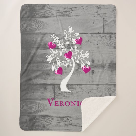 Magenta Tree of Hearts Personalisiert Sherpa Blank Sherpadecke (Vorderseite)