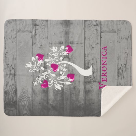 Magenta Tree of Hearts Personalisiert Sherpa Blank Sherpadecke (Vorderseite (Horizontal))