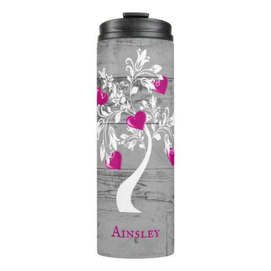 Magenta Tree of Hearts Personalisiert Thermosbecher (Vorderseite)