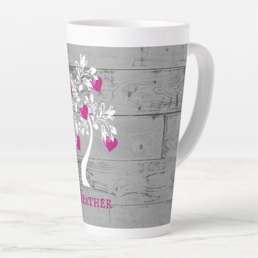 Magenta Tree of Hearts Personalisierte Latte Tasse (Rechte Ecke)