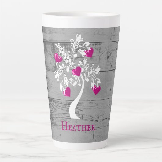 Magenta Tree of Hearts Personalisierte Latte Tasse (Vorderseite)