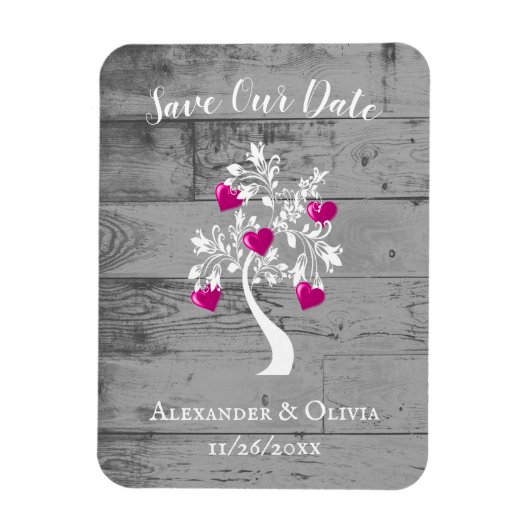 Magenta Tree of Hearts Save the Date Magnet (Vertikal)