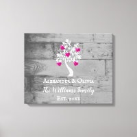 Magenta Tree of Hearts Wedding Canvas Print