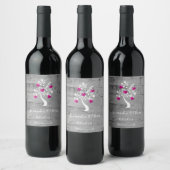 Magenta Tree of Hearts Wedding Wine Label Weinetikett (Flaschen)