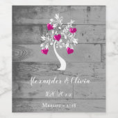 Magenta Tree of Hearts Wedding Wine Label Weinetikett (Einzelnes Label)