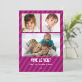 Magenta Triple carte de photo de vacances Einladung (Stehend Vorderseite)