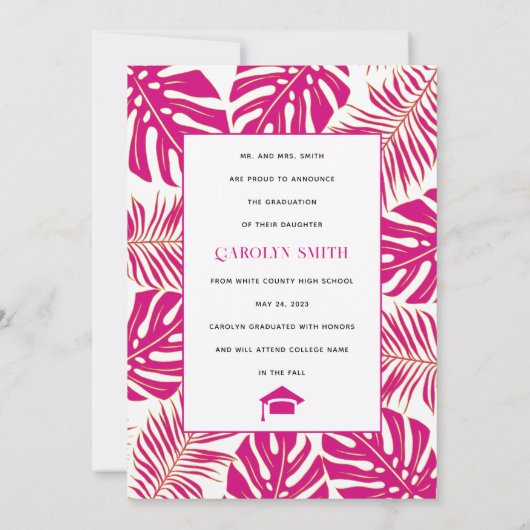 Magenta tropische Klasse 2023 Foto Abschluss Ankündigung (Rückseite)