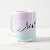 *~* Magenta Türkis Minze Black Glitzer REIKI Kaffeetasse (Vorderseite Links)
