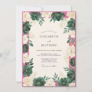 Magenta Türkisgrüne Blatt Hochzeit Einladung