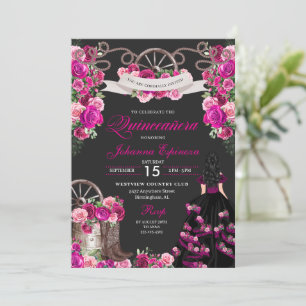 Magenta und Black Cowgirl Western Quinceanera Einladung