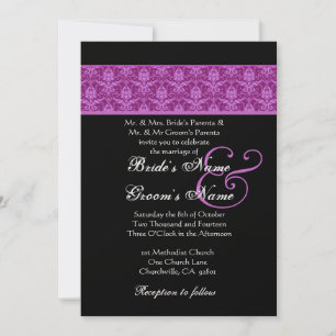 Magenta und Black Damask Hochzeit Einladung