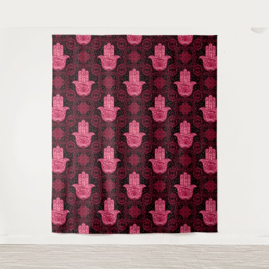 Magenta und Black Hamsa Hand gutes Glück Wandteppich (Vorderseite)
