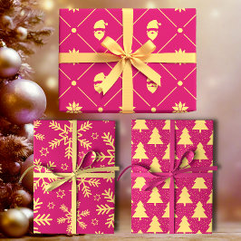 Magenta und Gelb Modernes Weihnachtsfest Geschenkpapier Set