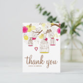 Magenta und Gelbe Geburtstage Danke, Postcard Postkarte (Stehend Vorderseite)