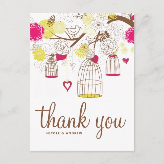 Magenta und Gelbe Geburtstage Danke, Postcard Postkarte (Vorderseite)