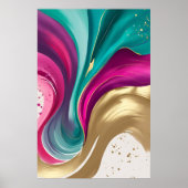Magenta und Gold Abstrakte Wasserfarben Kunst Poster (Vorne)