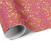 Magenta- und Gold-Blätter Geschenkpapier (Rolleneckpunkt)