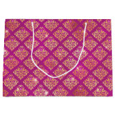 Magenta- und Gold-Damaskus-Glanzmuster Große Geschenktüte (Vorderseite)