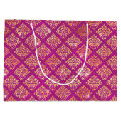 Magenta- und Gold-Damaskus-Glanzmuster Große Geschenktüte (Rückseite)