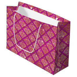 Magenta- und Gold-Damaskus-Glanzmuster Große Geschenktüte