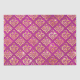 Magenta- und Gold-Damaskus-Glanzmuster Seidenpapier