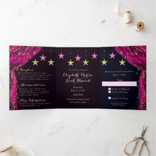 Magenta und Gold in einer Hochzeit Dreifach Gefaltete Einladung