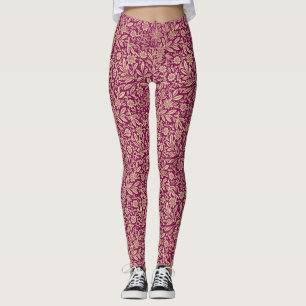 Magenta und Gold Vintages Blumenmuster Leggings