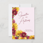 Magenta und Golden Yell Wedding speichern Sie die  Save The Date (Rückseite)